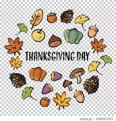 Autumn circle frame_Thanksgiving_Various fallen leaves 106897261