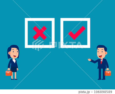 The battle of right and wrong. Business cartoon vector illustration concept The battle of right and wrong. Business cartoon vector illustration concept 106898589