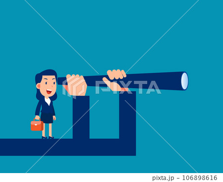 Business person on the giant's arm to look into the distance. Business vector illustration 106898616