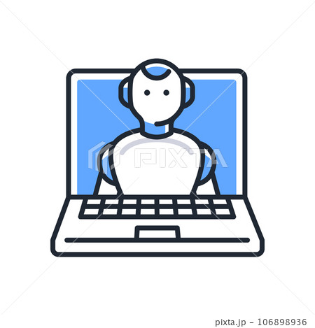 PCと人型AIロボットのシンプルなベクターアイコンイラスト素材 106898936