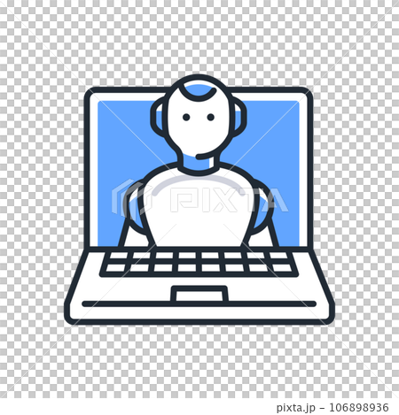 PCと人型AIロボットのシンプルなベクターアイコンイラスト素材 106898936