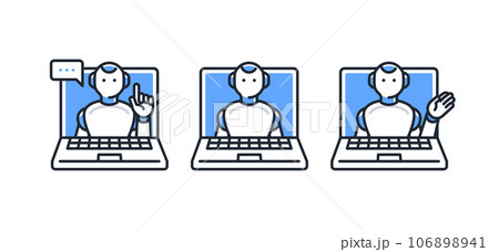 ノートパソコンと人型AIロボットのシンプルなベクターアイコンイラストセット素材 ノートパソコンと人型AIロボットのシンプルなベクターアイコンイラストセット素材 106898941
