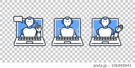 ノートパソコンと人型AIロボットのシンプルなベクターアイコンイラストセット素材 ノートパソコンと人型AIロボットのシンプルなベクターアイコンイラストセット素材 106898941