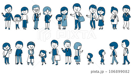 さまざまな年代の人物セット　シンプルカラー 106899082