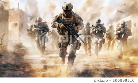 Modern warfare soldiers moving forward 106899316
