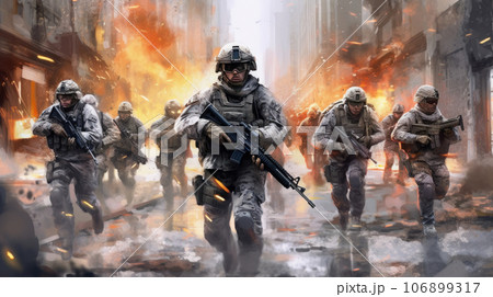 Modern warfare soldiers moving forward 106899317