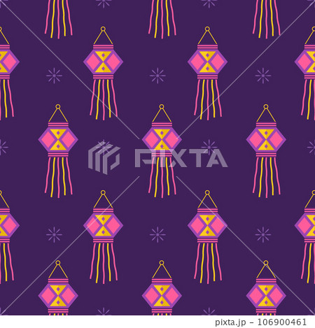 Diwali seamless pattern. Cute background for hindu holiday. Indian festival of lights. Vector illustration in flat cartoon style. Perfect for fabric, package paper, wallpaper, greeting cards 106900461