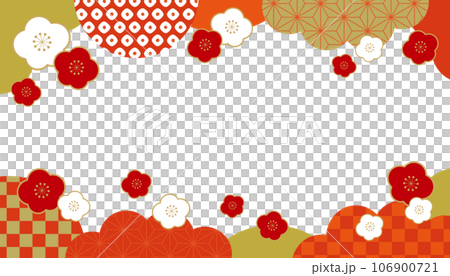 Plum and Japanese Pattern Japanese Style New Year Banner Frame Top and Bottom Pattern Background/Vermilion/Transparent Plum and Japanese Pattern Japanese Style New Year Banner Frame Top and Bottom Pattern Background/Vermilion/Transparent 106900721
