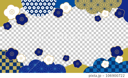 梅と和柄 和風 新春 バナー フレーム 上下柄 背景/藍色・透過 梅と和柄 和風 新春 バナー フレーム 上下柄 背景/藍色・透過 106900722