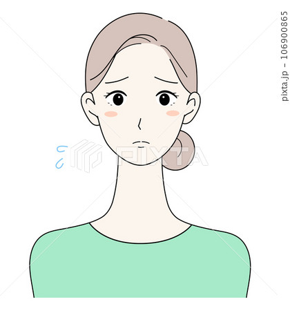 困っている顔のまとめ髪女性の正面イラスト 106900865