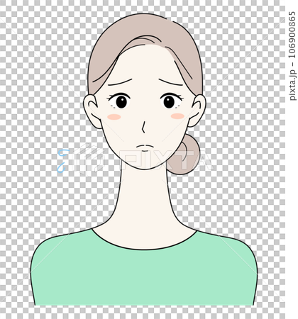 困っている顔のまとめ髪女性の正面イラスト 106900865