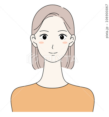 笑顔のボブヘア女性の正面イラスト 笑顔のボブヘア女性の正面イラスト 106900867