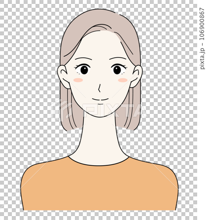 笑顔のボブヘア女性の正面イラスト 笑顔のボブヘア女性の正面イラスト 106900867