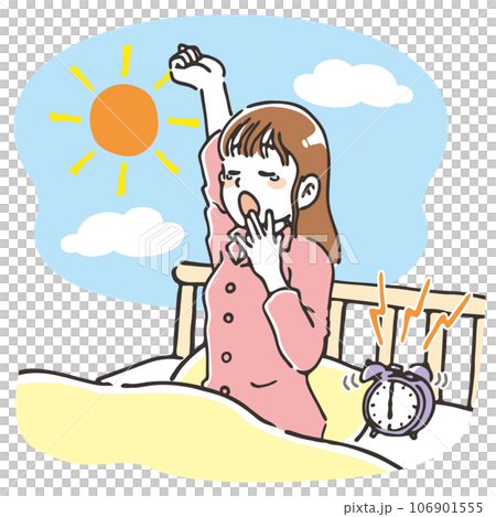 Young woman yawns when she wakes up, bust up 106901555