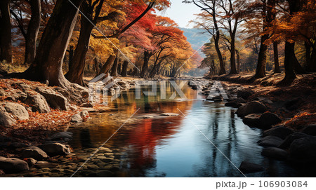 綺麗な日本の秋の風景、Beautiful Japanese autumn scenery(AI)の