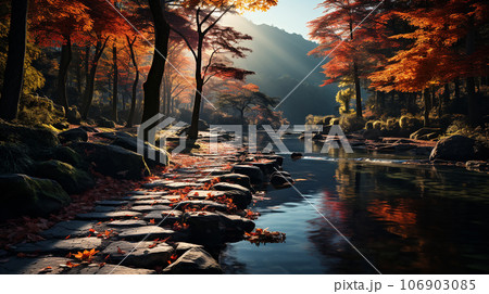 綺麗な日本の秋の風景、Beautiful Japanese autumn scenery(AI)の