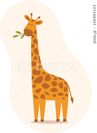 Cute cartoon trendy giraffe with closed eyes. African animal wildlife vector illustration in flat style. Cute cartoon trendy giraffe with closed eyes. African animal wildlife vector illustration in flat style. 106904103