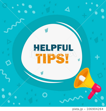Helpful tips. Megaphone banner with chat bubble. Education faq sign. Help assistance. Loudspeaker with speech bubble. Helpful tips promotion text. Social Media banner. Vector illustration. Helpful tips. Megaphone banner with chat bubble. Education faq sign. Help assistance. Loudspeaker with speech bubble. Helpful tips promotion text. Social Media banner. Vector illustration. 106904264