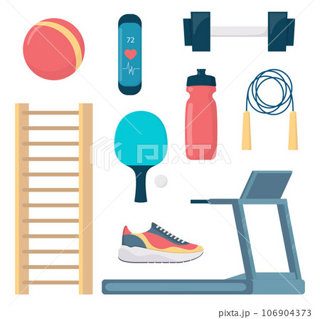 Fitness equipment set, flat style vector illustration. 106904373