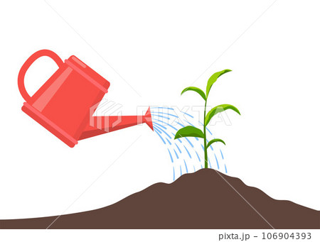 Young plant with watering can and water drops, Isolated On White. Vector flat illustration. 106904393
