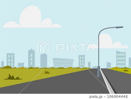 Road empty city street. Empty street or alley in a city park. Street on a Sunny summer day. Flat Vector Illustration. Road empty city street. Empty street or alley in a city park. Street on a Sunny summer day. Flat Vector Illustration. 106904448