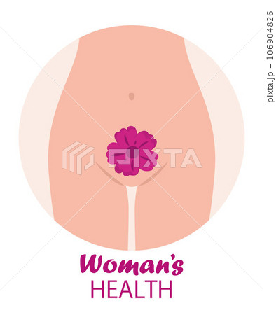 The concept of women's health with a female body, a female groin, a uterus and flowers in the pelvic area. Vector illustration. 106904826