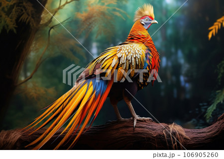 Image of beautiful golden pheasant in the forest. Wildlife Animals. Illustration, Generative AI. 106905260