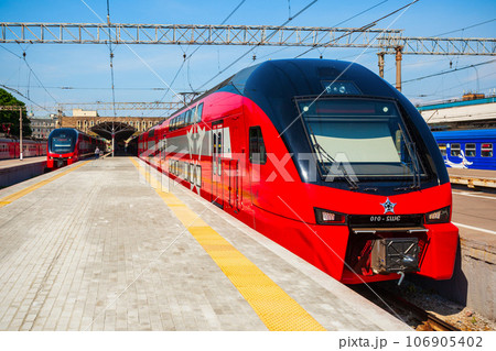 Double-decker Aeroexpress train in Moscow 106905402