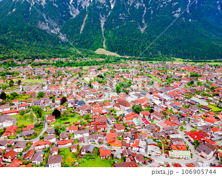 Mittenwald town aerial panoramic view, Germany 106905744
