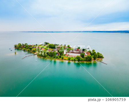 Frauenchiemsee Abbey aerial panoramic view, Bavaria 106905759