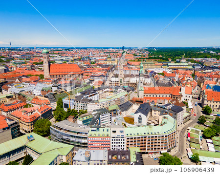 Marienplatz aerial panoramic view in Munich city, Germany 106906439