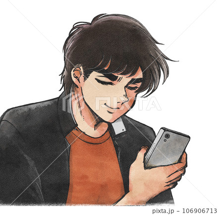 スマートフォンを持つ昭和の二枚目学生のイラスト 106906713