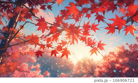 日本の綺麗な秋の紅葉、Beautiful autumn leaves in Japanのイラスト