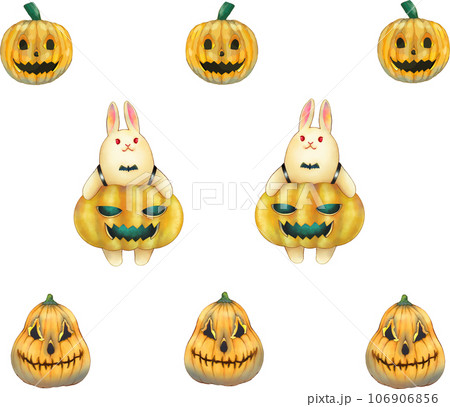 ハロウィンのかわいい手描きイラストセット 106906856