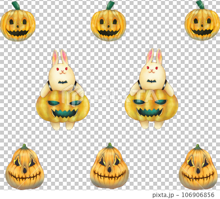 ハロウィンのかわいい手描きイラストセット 106906856
