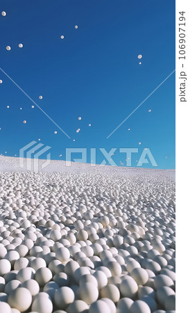 many soft white balls on blue sky background, minimalistic wallpaper, neural network generated picture 106907194