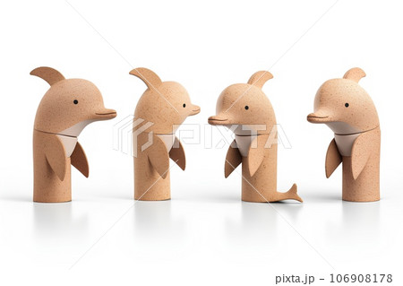 コルクでできた可愛いい動物たちのアイコン（イルカの3Dピクト） 106908178