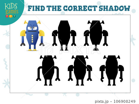 Find the correct shadow for cute cartoon robot educational preschool kids mini game Find the correct shadow for cute cartoon robot educational preschool kids mini game 106908249