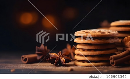 Stack of Christmas cinnamon cookies, neural network generated image 106908342