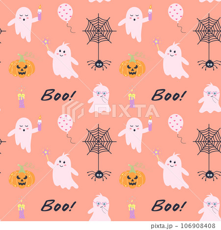 Cute pink halloween ghost seamless pattern. Cute pink halloween ghost seamless pattern. 106908408