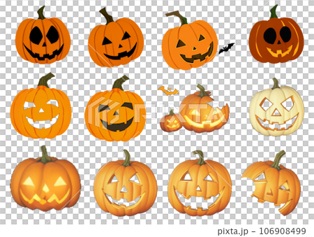 Halloween material Jack-o-lantern MixVol.02 [Canva/AI illustration] 106908499