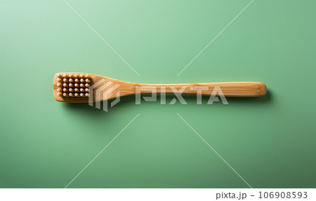 Eco-friendly bamboo toothbrushes and eucalyptus leaf on green background. Natural organic bathroom beauty product concept. Flat lay, top view, copy space. Natural bamboo toothbrush green background Eco-friendly bamboo toothbrushes and eucalyptus leaf on green background. Natural organic bathroom beauty product concept. Flat lay, top view, copy space. Natural bamboo toothbrush green background 106908593