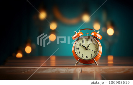 Red vintage alarm clock on colorful pastel bright background with copy space, yellow,orange colored. Minimalism creative layout 106908619