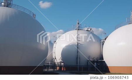 white spherical tanks for storing hydrogen gas at outdoor storage facility, neural network generated image white spherical tanks for storing hydrogen gas at outdoor storage facility, neural network generated image 106908743