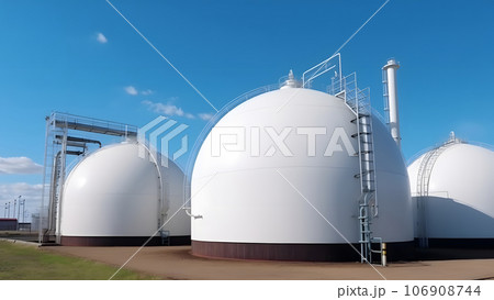 white spherical tanks for storing hydrogen gas at outdoor storage facility, neural network generated image white spherical tanks for storing hydrogen gas at outdoor storage facility, neural network generated image 106908744