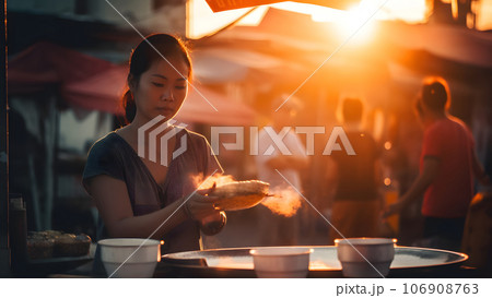 thai woman selling pho at evening street market, neural network generated image thai woman selling pho at evening street market, neural network generated image 106908763