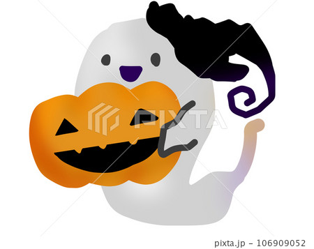 ハロウィンかぼちゃと帽子をかぶったオバケ 106909052