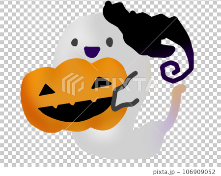 ハロウィンかぼちゃと帽子をかぶったオバケ 106909052