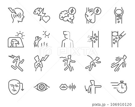 Stroke icon set. It included blood vessel, heart attack, illness, medical, and more icons. Editable Vector Stroke. 106910120