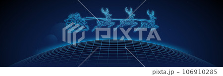 Santa Claus On Sledge With Deer flying over planet.  106910285